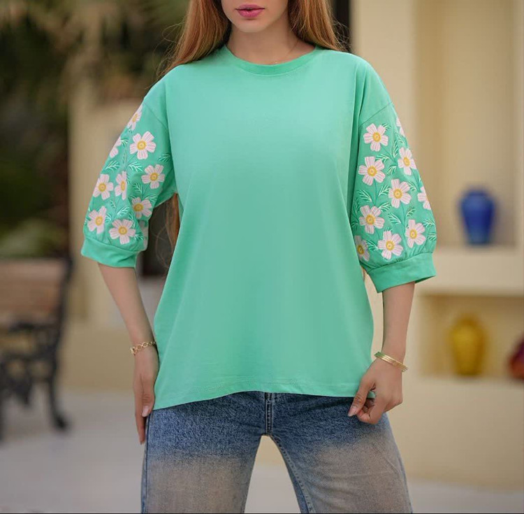 تیشرت سایز بزرگ آستین گلدار